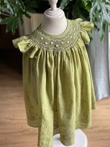 Robe brodée à la main, directement de l'usine, pour bébé fille, en coton biologique, motif floral, respirante, lavable, anti-plis, col personnalisé - Product Image 5