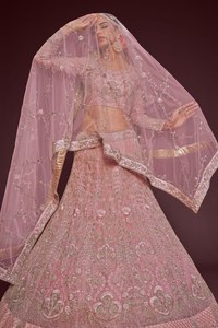 <b>Pink</b> Net A-Line Floor-Length Lehenga Choli Set Heavy Sequin Embroidery Full Sleeve <b>Wedding</b> Party <b>Dress</b> for Women - Product Image 5