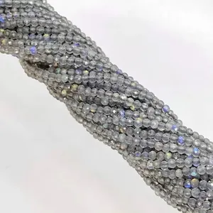 Perles de pierres précieuses rondes micro-facettées en labradorite naturelle de 2-2,5 mm, qualité AAA, en fil - Product Image 2