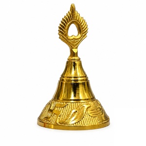 Handcrafted Pure <b>Brass</b> Two-Tone Eco-friendly Pooja <b>Bell</b> Morpankh Design Modern Gold Silver Polish Festival Prayer Ghanti Home - Product Image 4