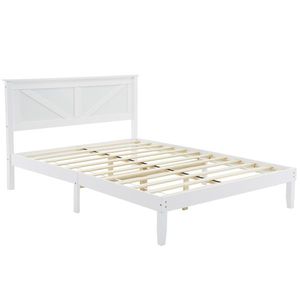 White Full-Size Solid Wood <b>Platform</b> <b>Bed</b> <b>Frame</b> with Headboard - Product Image 2