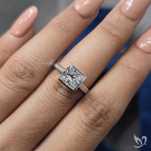 Bold 2.00ct princess cut lab grown diamond engagement <b>ring</b> <b>statement</b> square bezel design in 10k white gold - Product Image 5