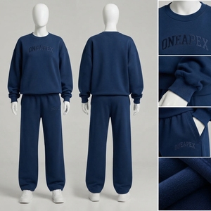Women's Navy Blue Oversized Tracksuit Set <b>Crewneck</b> Sweatshirt Jogger Pants Casual Streetwear Sportswear Two Piece Outfit - Product Image 2