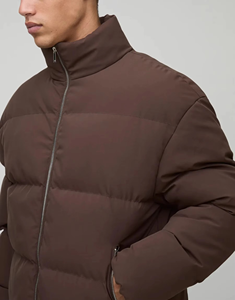 Blouson matelassé marron chocolat pour homme, col montant, fermeture éclair, manteau d'hiver isolé, logo personnalisé, streetwear, blouson bulle, chaud et décontracté - Product Image 6