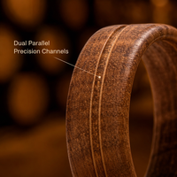 Bague de mariage artisanale en bois de fût de whisky naturel, double rainure, solide et bombée, pour hommes et femmes