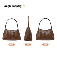 Tas Selempang Wanita Hody, Bahan Kulit PU Anyaman Kotak, Desain Elegan, Lapisan Satin, Tahan Air, Untuk Penggunaan Sehari-hari