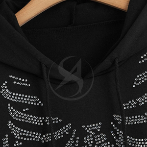 เสื้อฮู้ดแฟชั่นผ้าฝ้ายผสมมีฮู้ดเข้ารูปเสื้อมีฮู้ดสำหรับฤดูหนาวดีไซน์เฉพาะพลอยเทียม - Product Image 4