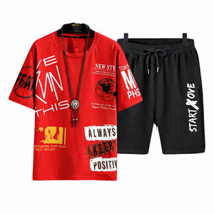 ชุดเสื้อยืดและกางเกงขาสั้นลายกราฟิกสำหรับผู้ชาย สีม่วง สไตล์สตรีทแวร์ ชุด 2 ชิ้น พร้อมเสื้อยืดพิมพ์ลายตัวอักษร และกางเกงขาสั้นสีดำรูดเชือก - Product Image 3