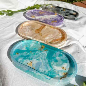Bandeja de Ensalada Personalizada Hecha a Mano con Resina Ecológica, con Efecto Mármol Aqua Swirl, Pintada a Mano, Modelo de Alta Calidad - Product Image 1
