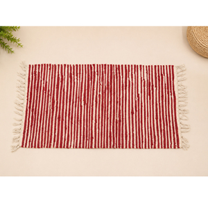 Handmade <b>Red</b> White Striped Flat Weave Cotton Rug Rectangle Bohemian Style Living Room Area Rug - Product Image 1