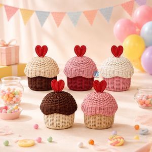 Sustainable Handmade Woven Natural Rattan Cupcake Shape Candy <b>Gift</b> Box For <b>Eid</b> Ramadan Chocolate Cookies Kids Favor Wholesale - Product Image 2