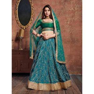 Teal Green <b>Sequins</b> <b>Art</b> Silk Wedding Wear Lehenga Choli - Product Image 6
