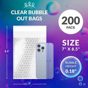 Buste a bolle trasparenti da 7X8.5 pollici in confezione 200 in polietilene con imbottitura autosigillante per la spedizione di sacchetti trasparenti a bolle - Product Image 2