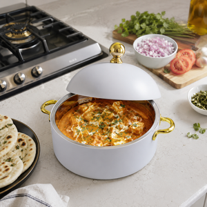 Casserole isotherme à double paroi en acier inoxydable blanc de qualité supérieure avec poignées dorées, bol de service alimentaire pour cuisine domestique - Product Image 4