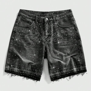 Shorts de mezclilla lavados personalizados, estilo urbano, con dobladillo sin rematar, informales, de verano, color liso, ecológicos, transpirables, de cintura media, servicio OEM - Product Image 1