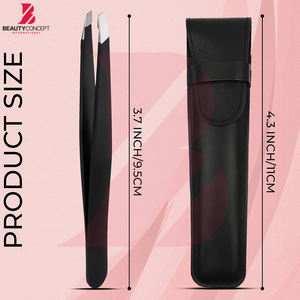 Pinces à épiler noires pour sourcils, outils d'épilation, pinces de beauté en acier inoxydable à pointe inclinée et plate, forme incurvée - Product Image 4