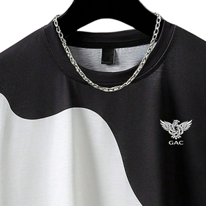 T-shirt Oversize à Manches Courtes et Col Rond Color Block 220 Grammes Noir et Blanc avec Panneaux Contrastants Style Décontracté Streetwear Vente en Gros - Product Image 5