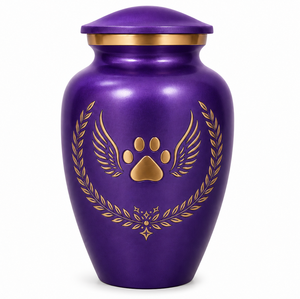 Beautiful Maroon Gold Paw Wings with Lace Engraved Memorial Cremation Urn for <b>Pets</b> Funeral <b>Ashes</b> - Product Image 2