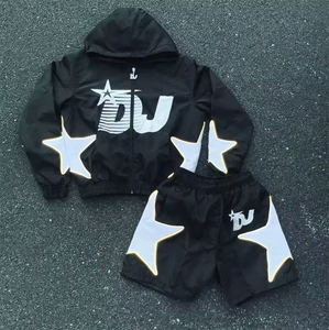 Conjunto de Dos Piezas para Hombre, Chaqueta con Capucha y Pantalones Cortos Cortavientos, Traje Deportivo Reflectante con Cierre de Cremallera, Conjunto Cortavientos de Nylon de Dos Piezas - Product Image 4