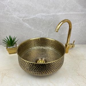 Premium Decorative Brass Wash <b>Basin</b> Handmade Bathroom Vanity Sink Elegant Durable Countertop Bowl Luxury Hotel Interior Solution - Product Image 1