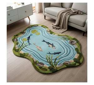 Alfombra Biophilic 3D con diseño de pez Koi, hecha a mano con lana pura, alfombra para estanque, diseño creativo abstracto de forma orgánica, para hoteles boutique. - Product Image 2