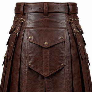 Kilt Utilitario de Cuero Marrón para Hombre, Kilt de Cuero Genuino Hecho a Mano con Bolsillos, Estilo Gótico, Motero y Steampunk - Product Image 1