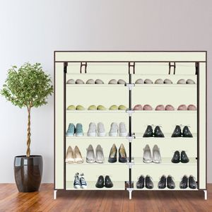 Scarpiera Portatile a 7 Ripiani Beige con Copertura in Tessuto, Organizzatore per Scarpe da Armadio - Product Image 2