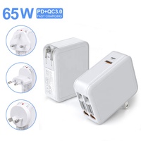 Pengisi Daya Cepat HNT 65W 40W GaN 4-in-1 dengan Kabel Tipe C+IOS yang Dapat Ditarik, Multi-Port Tipe-C & USB-A untuk Pengisi Daya Laptop iPhone