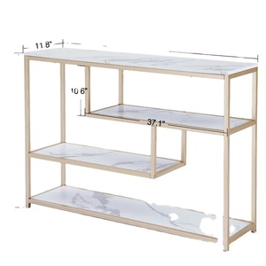 Table console moderne à plusieurs niveaux en marbre blanc Cadre en fer doré Dessus en métal Mobilier de salon et de maison moderne au design européen - Product Image 1