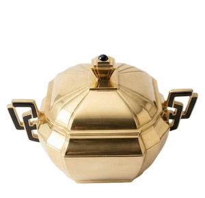 Soupières en métal de style moderne avec finition dorée, couvercle gravé, vaisselle sur mesure, best-seller - Product Image 2