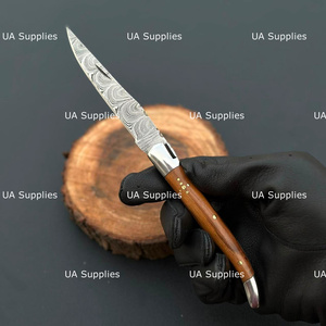 Luxury French Style Damascus Steel Laguiole Hunting Folding Knife Olive Wood Handle Industrial Grade Pocket Knife Handmade - Product Image 2