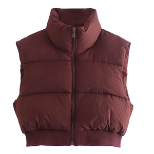 Nuevo Chaleco Acolchado de Cuello Alto para Mujer al por Mayor, con Cierre de Cremallera, Color Sólido, Ropa Exterior Casual de Longitud Corta con Relleno de Poliéster - Product Image 4