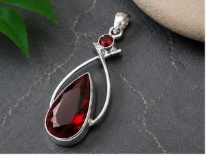 Natural Garnet Silver Pendant, 925 Sterling Silver Gemstone <b>Necklace</b>, Handmade January Birthstone Jewelry, Red Garnet Pendant - Product Image 2