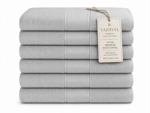Ensemble de serviettes de bain en tissu éponge gris premium, lot de 6, 730 GSM, mélange de viscose de bambou et de coton, 30 x 60 pouces, pour hôtels et spas - Product Image 2