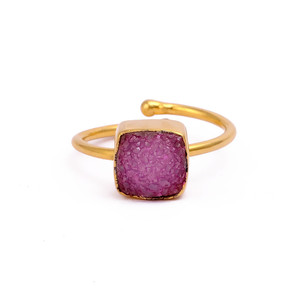 Women's Wholesale Modern Natural Druzy Bezel Setting <b>Adjustable</b> Gold-Plated Brass <b>Square</b> Gemstone Ring Elegant Jewelry - Product Image 1