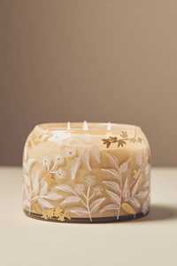 Portavelas de Vidrio Cilíndrico Redondo con Diseño Floral en Relieve, Decoración Aromática para el Hogar, Resistente al Calor - Product Image 1