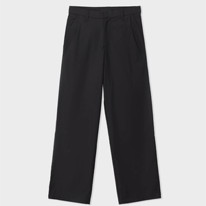 Pantalon formel plissé noir pour homme, taille haute, coupe droite, tissé, poids moyen, fermeture boutonnée, style pantalon unisexe - Product Image 1