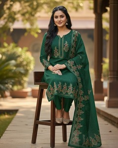 Conjunto de Salwar Kameez Bordado Vintage para Mujer, Verde, Estilo Étnico Indio/Pakistaní, de Secado Rápido, con Materiales Reciclados, para Eventos - Product Image 5