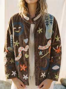 Veste en velours brodée pour femme, motif soleil céleste, style Suzani, héritage d'Asie centrale, style bohème - Product Image 3