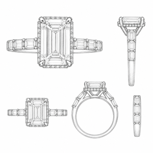 แหวนหมั้นเพชรโมอิสซาไนต์ทรงเหลี่ยมมรกตทองคำขาว 14K แบบขายส่งสั่งทำพิเศษ ประดับด้วยเพชรทรงบาแก็ตต์ด้านข้าง แหวนแต่งงานสุดหรู รับผลิตแบบ OEM ODM - Product Image 6