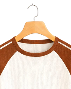 Custom Brown White Raglan Long Sleeve T Shirt Men Ribbed 100% Cotton Crew Neck Casual <b>Baseball</b> <b>Tee</b> OEM Manufacturer Supplier - Product Image 5