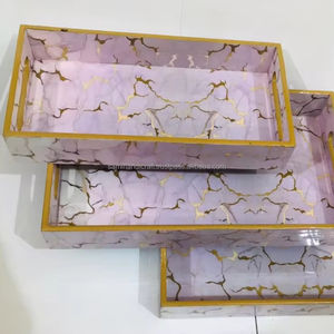 Bandeja de servicio de madera barnizada de tamaño personalizado con diseño Rastaurent pintado a mano para uso doméstico y en restaurantes - Product Image 1