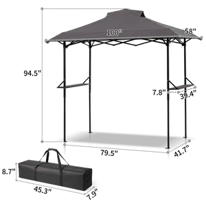 Gazebo Pieghevole 5x8FT Grigio Scuro in Poliestere con Tettoia e Ventilazione, Telaio Verniciato a Polvere Nera, Doppia Rete e Vassoi per Auto - Product Image 6