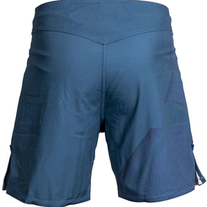 Shorts de bain pour hommes à imprimé géométrique bleu, séchage rapide, taille mi-haute, décontractés, avec poches, impression par sublimation - Product Image 5