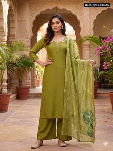 Attractive <b>Green</b> color Design Salwar Kameez Suit with Heavy Real <b>Silk</b> With Embroidery Work Indian and Pakistani Clothing - Product Image 1