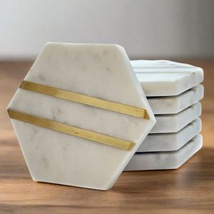 High Demand Design <b>Marble</b> <b>Coaster</b> With Brass Strip Stone <b>Coaster</b> With Brass Mats & Pads At very best selling Price - Product Image 2