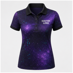 เสื้อโปโลผู้หญิงลายรังผึ้งสีม่วงกาแล็กซี่แบบกำหนดเอง แห้งเร็ว ระบายอากาศได้ดี แขนสั้น ชุดยูนิฟอร์มทีมกอล์ฟ WPS-0805 - Product Image 2