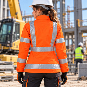 Chaqueta de trabajo de alta visibilidad para mujer con tiras reflectantes, abrigo de seguridad con cremallera completa para trabajadores de la construcción - Product Image 3
