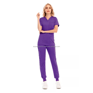 Uniformes médicos de nuevo diseño al por mayor uniformes de hospital femeninos blancos y negros conjuntos de tops y pantalones - Product Image 2