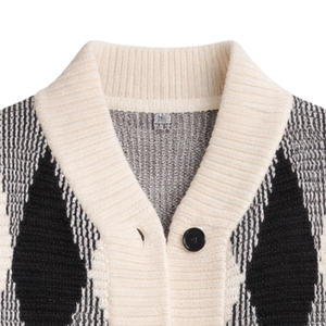 Veste en tricot jacquard pour femme, coupe ample, boutonnée, motif losanges, pull chaud, manteau décontracté pour l'hiver, vêtement d'extérieur à superposer - Product Image 5